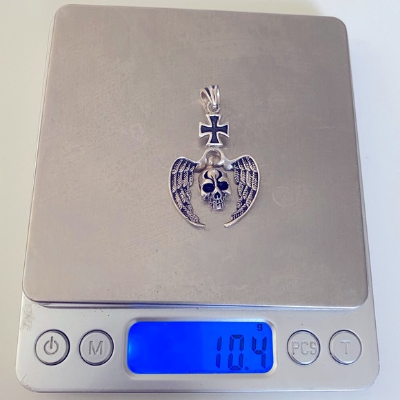 925 Silver skull angel wings pendant iron cross unisex - Picture 5 of 6